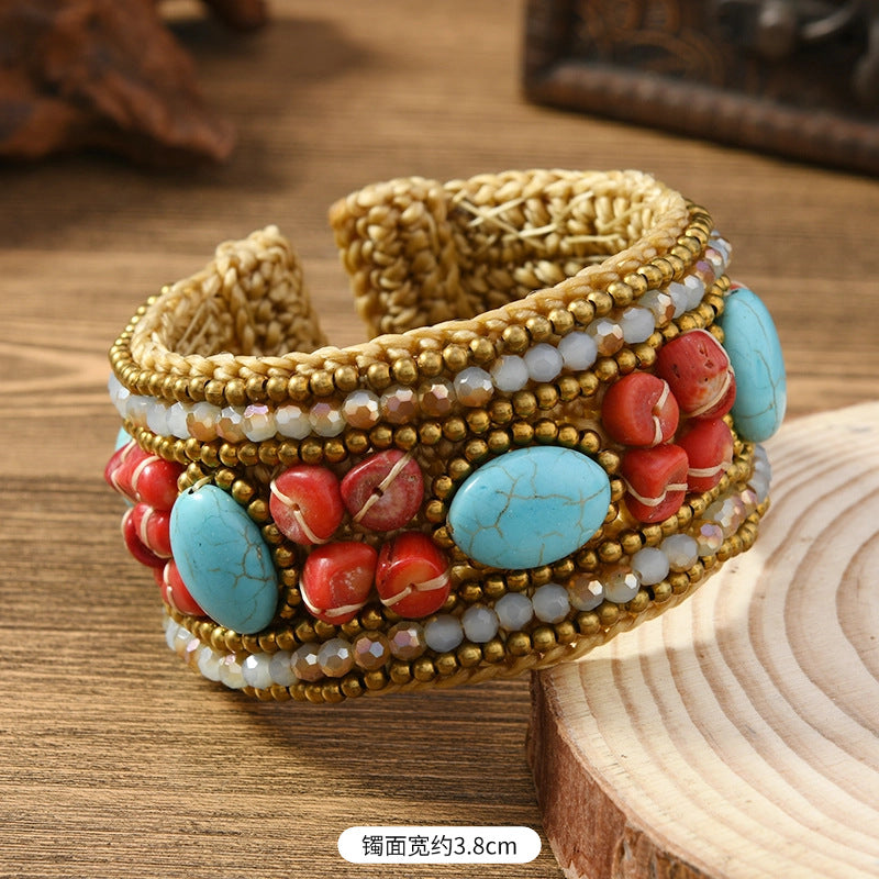 Wholesale Heavy weaving ethnic style natural stone bracelet Bohemian retro bracelet